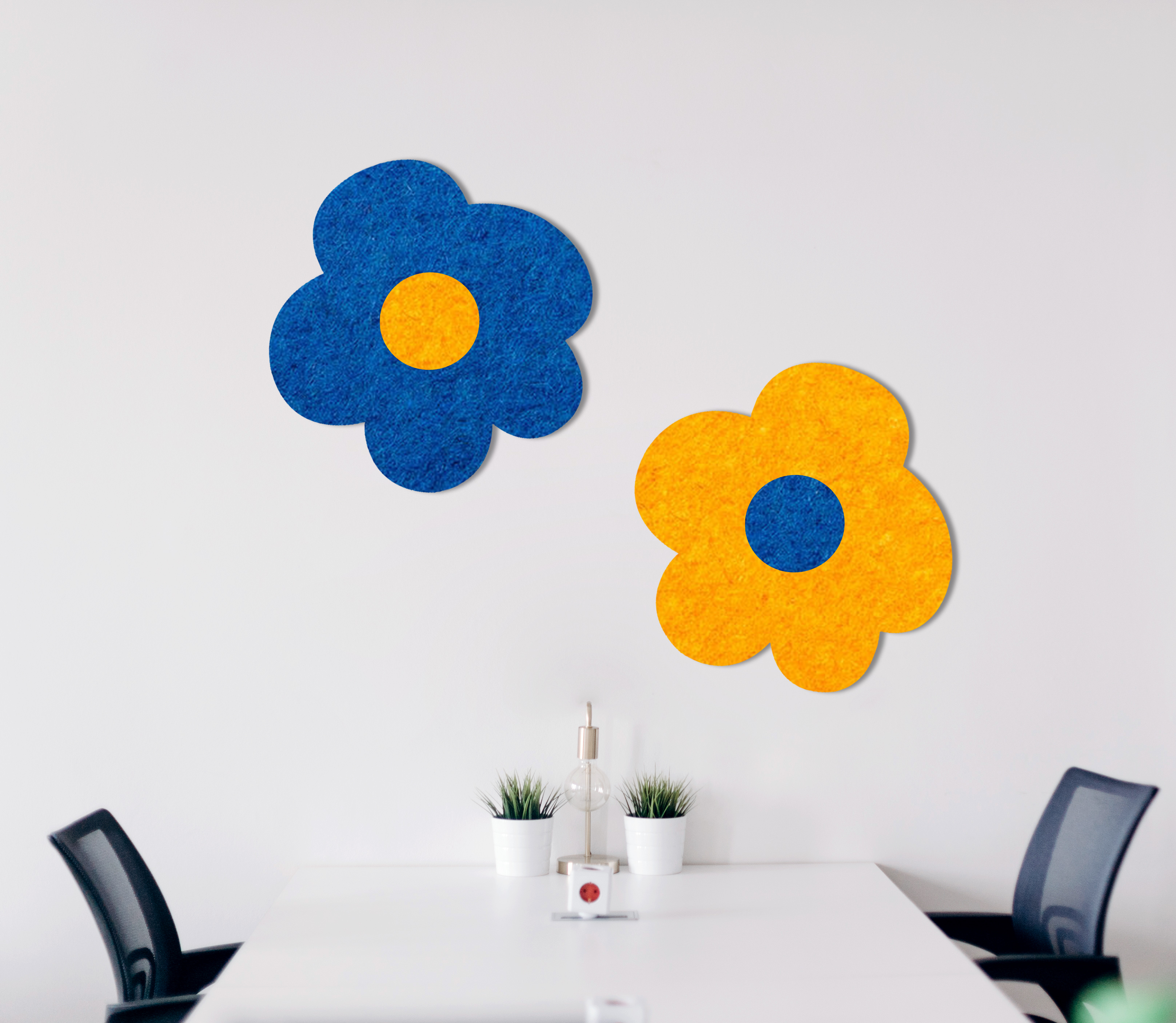 akusztikai panel virág, officekék/fehér, öntapadós hátoldallal 65x65x3-4cm